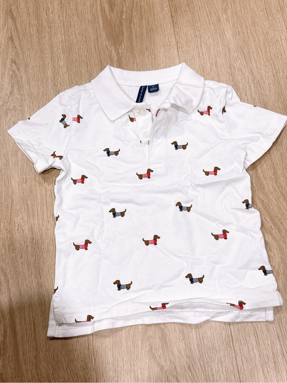 Janie and Jack White Polo with Dachshund Print